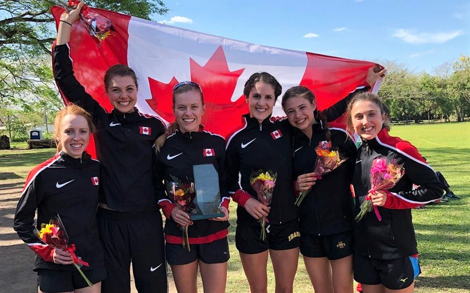 Lisa Brooking, third from left, helped Team Canada capture a pair of medals at the Pan-American Cross-Country Running Championship in El Salvador.