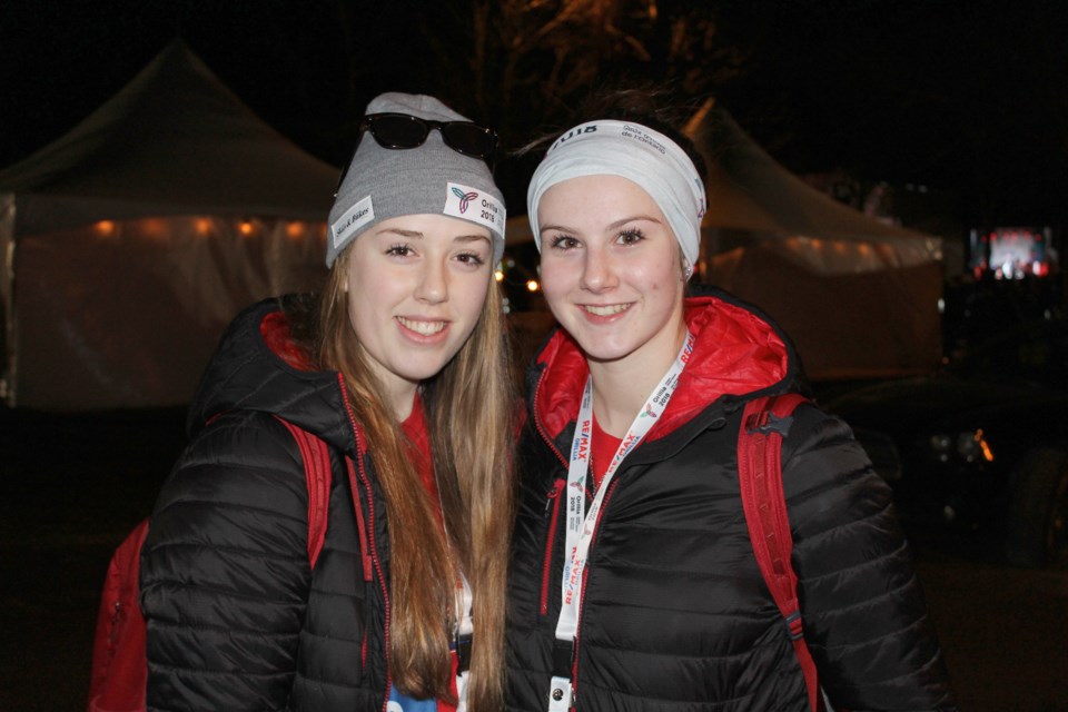 Madi Sunseth, left, and Emma Croswell are teammates on the Southern Region ringette squad. Nathan Taylor/OrilliaMatters