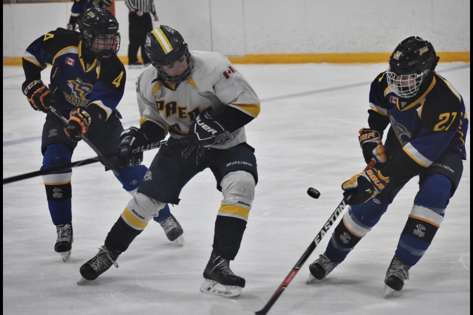 There will be lots of puck battles as Orillia hosts the OMHA ETA U-16 AAA Showcase this weekend at Rotary Place. Dave Dawson/OrilliaMatters File Photo