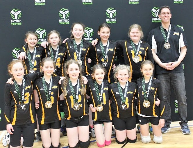 The Orillia Suns Galaxy U12 silver medalists. In the back row, from left: Kendra Twigg, Marly Farrell, Kennedy Clarke, Maryella Vanderburg, Brianna Stewart and Coach Ian McCallum. In the front row: Isabelle McCallum, Madeline Knapp, Lauren LeDrew, Victoria Burazin, Paige Cruise and Elle Waite. Absent: Lily Speiran