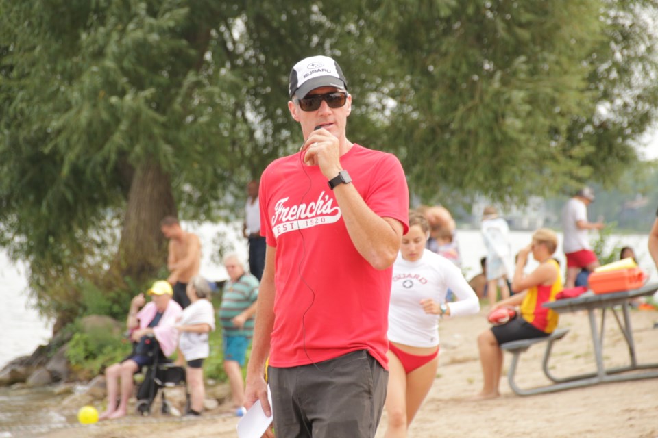 Jeff Vibert, co-organizer of the Kids of Steel triathlon, gives young participants directions prior to the start of their race. This year's event takes place Aug. 17. Mehreen Shahid/OrilliaMatters