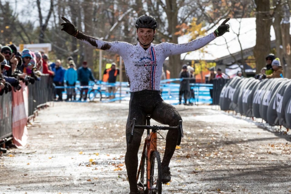 Gunnar Holmgren savours the moment as he captures the Canadian Cyclocross Championship in Peterborough. Ivan Rupes photo