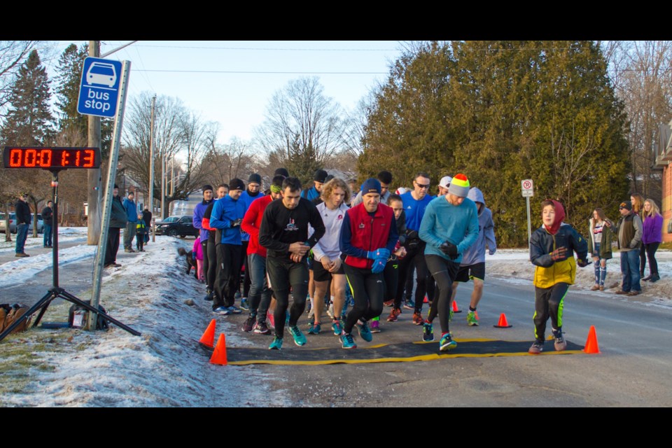 The 2021 Orillia Snowflake Series is set to kick off this Sunday morning at the Orillia Legion. This photo shows the starting line of a 2018 race.Tyler Evans/OrilliaMatters File Photo