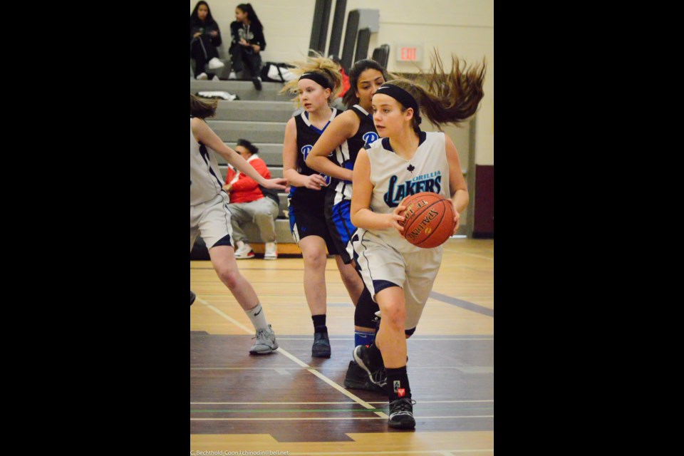 Hennessey Langner scored a team-high 13 points, including nine in a thrilling, late game rally, to help the Orillia Lakers earn a heart-stopping 32-31 victory over Mississauga. Contributed photo
