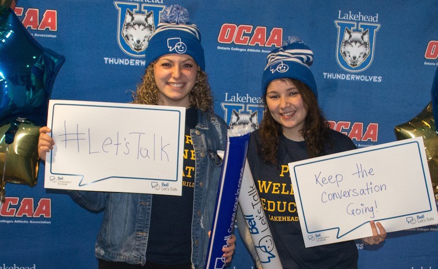 Lakehead University students share their message for Bell Let's Talk at the Frost Cup Thursday night at Rotary Place. Tyler Evans/OrilliaMatters
