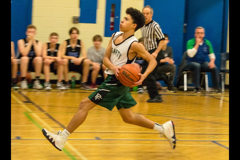 Patrick Fogarty Flames star Tyler Huxtable had a 20-point night in Tuesday's GBSSA semifinal victory over the Twin Lakes Thunderbirds. Tyler Evans/OrilliaMatters