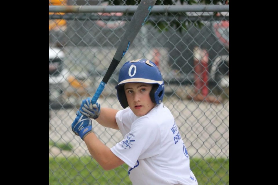 Teddy McCollum-Kuntz is a solid hitter and all-around athlete who is one of four nominees for the coveted Orillia Athlete of the Year award. Contributed photo