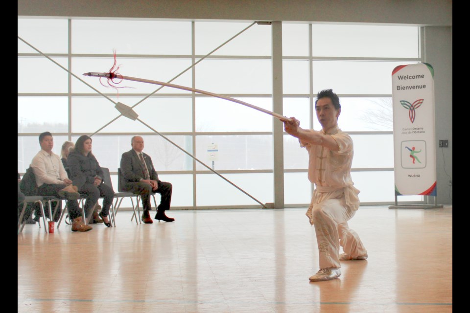 Alan Tang gives a wushu demonstration Wednesday during an event at Rotary Place to start the one-year countdown to the Orillia 2020 Ontario Winter Games. Nathan Taylor/OrilliaMatters