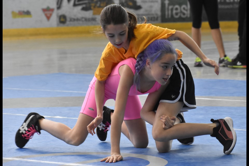 There were dozens of matches in both girls' and boys' age groups at Monday's City Wrestling Championship at Rotary Place. Dave Dawson/OrilliaMatters