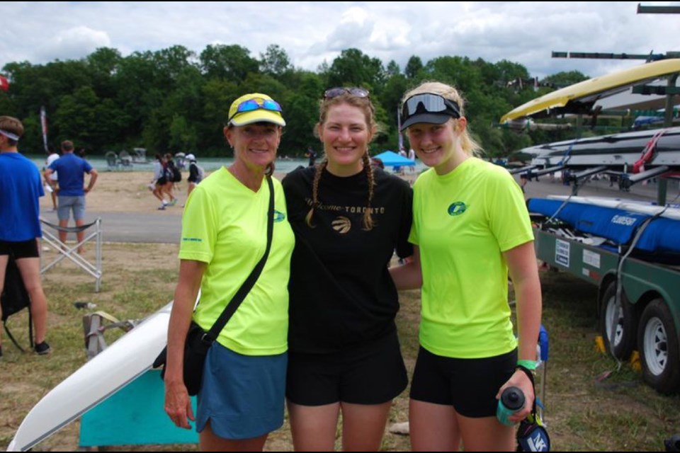 From left: Orillia Rowing Club members Rebecca Bouwhuis, coach Anne Hodkin and Cedar Wink are shown at the Royal Canadian Henley Regatta in St. Catharines. 
