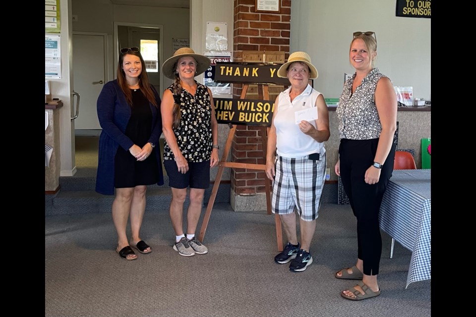 Winners of the first game during recent play at the Orillia Lawn Bowling Club were, from left, Cassandra Minter (sponsor), Sandy Furzecott, Shirley Healy and Samantha Green (sponsor).