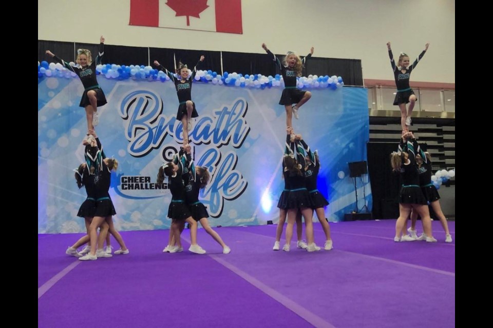 Members of Cheer Sport Sharks Orillia competed recently in the Breath of Life competition at the University of Guelph.