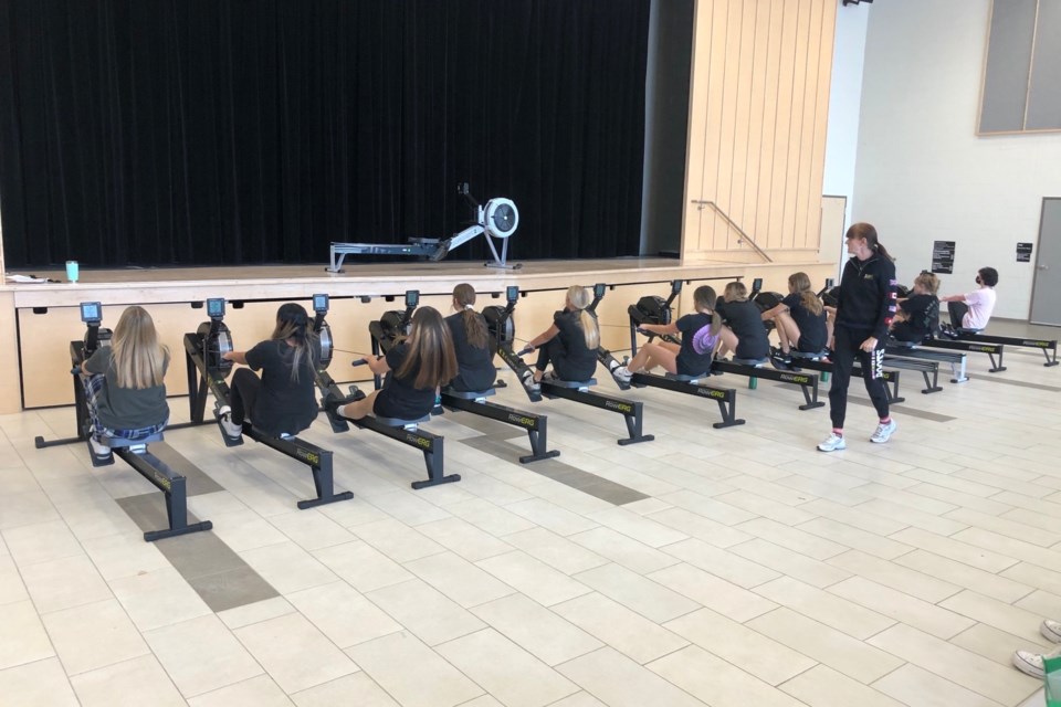 The Orillia Rowing Club purchased 12 rowing machines along with a trailer and introduced rowing to some local high school students.