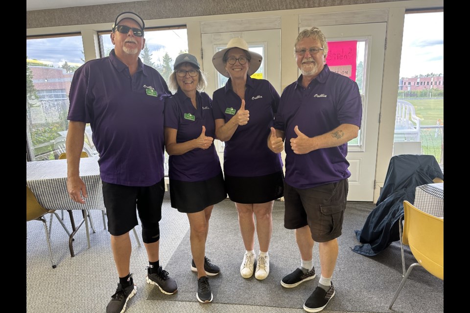 Orillia Lawn Bowling Club members (from left) Brian Minns, Raija Dizio, Cathy O’Connor and Steve Miller won the Novice Mixed 4 Combos District Playdowns.
