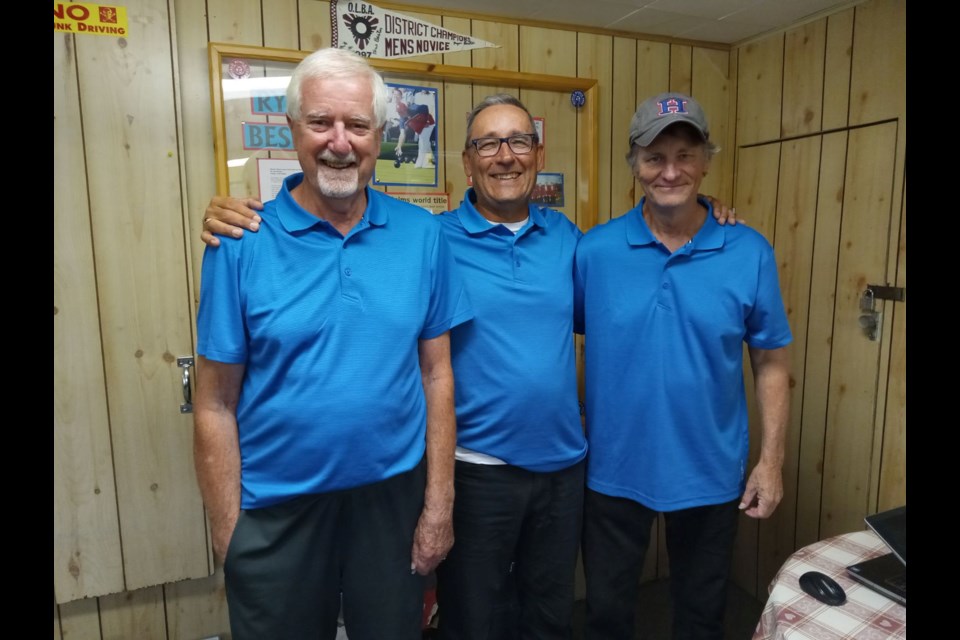 From left: Orillia Lawn Bowling Club members Alan Hunter, Robb Barsevich and Greg Irvine won bronze at the Ontario Provincial Senior Triples Championships in Hanover.