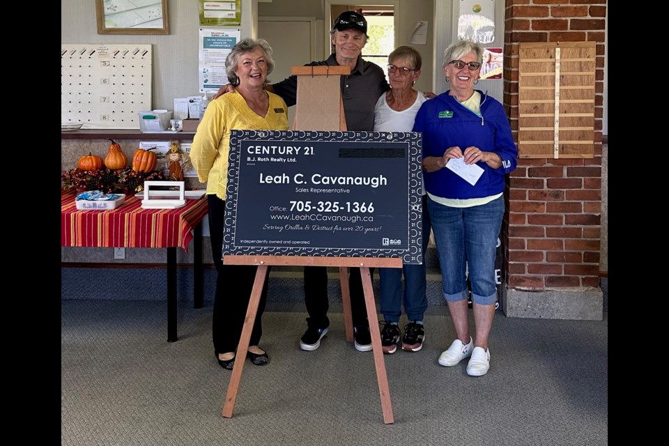 Pictured with event sponsor Leah Cavanaugh, left, during an Orillia Lawn Bowling Club fun day event are first-place finishers Greg Irvine, Helen Keast and Pauline McDonald.