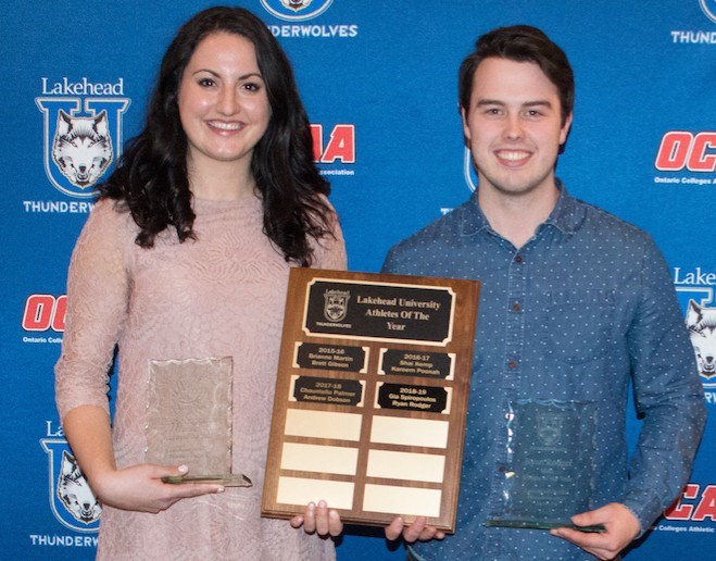 Women's basketball player/coach Gia Spiropulos and multi-sport athlete Ryan Rodger take home Athlete of the Year honours at the 2018/19 Lakehead University Athletic banquet. Tyler Evans/OrilliaMatters