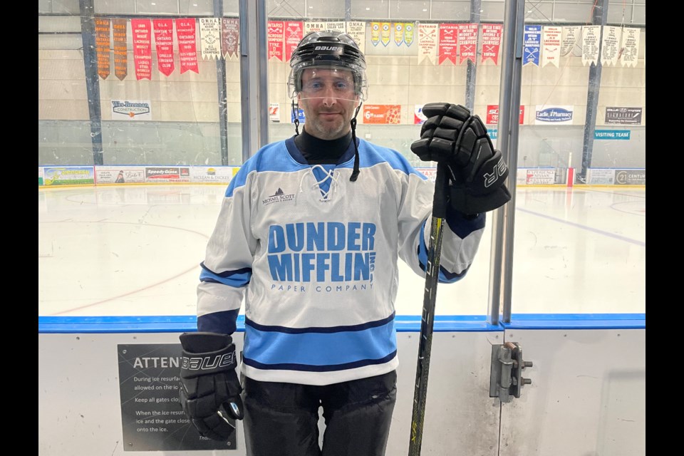 Matt VanDewiel is suiting up for team Michael Scott during the Big Brothers Big Sisters (BBBS) of Orillia & District Oldtimers Hockey Tournament this weekend. 