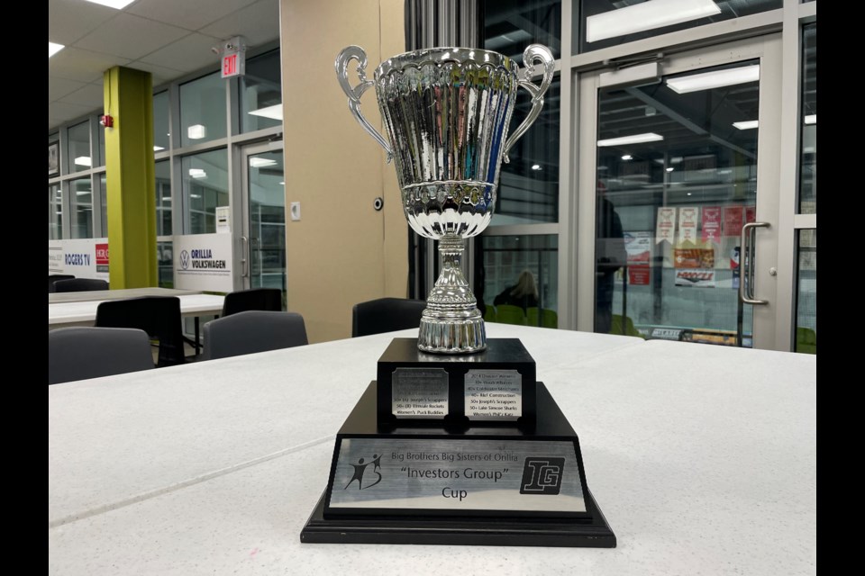 A combined 19 men's and ladies’ hockey teams are competing for the "Investors Group Cup" during the Big Brothers Big Sisters (BBBS) of Orillia & District Oldtimers Tournament this weekend. 