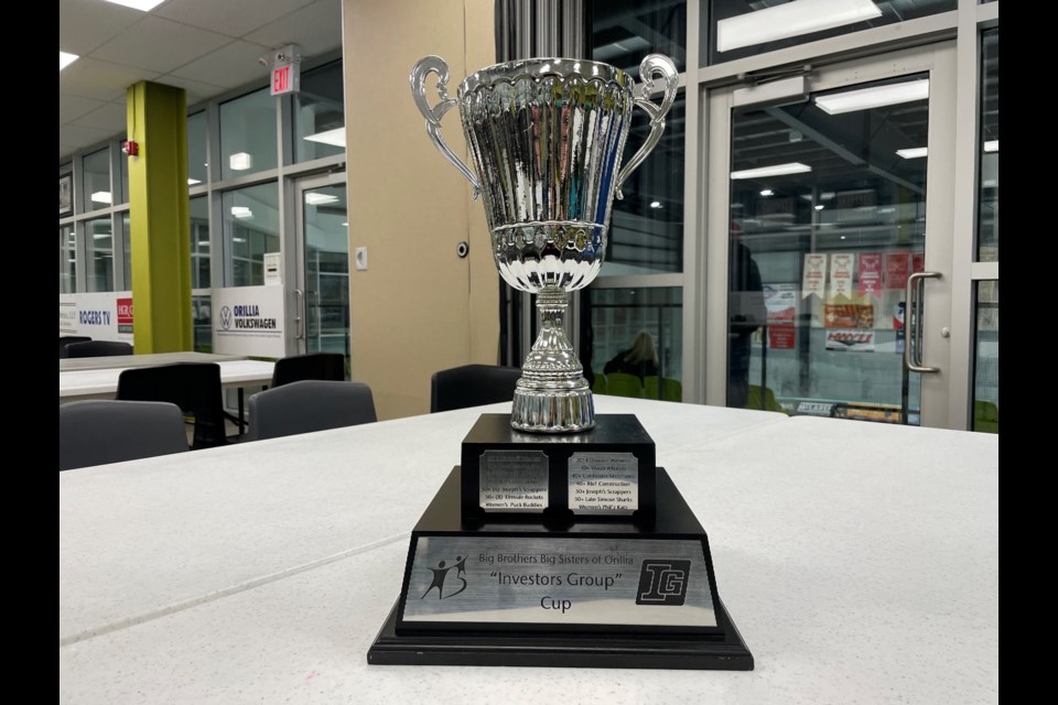 A combined 19 men's and ladies’ hockey teams are competing for the "Investors Group Cup" during the Big Brothers Big Sisters (BBBS) of Orillia & District Oldtimers Tournament this weekend. 