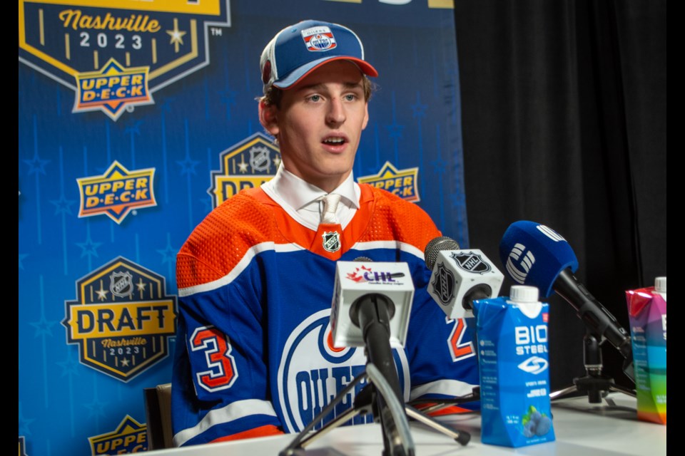 Barrie Colts defenceman Beau Akey was selected 56th overall by the Edmonton Oilers at the 2023 NHL Draft. 