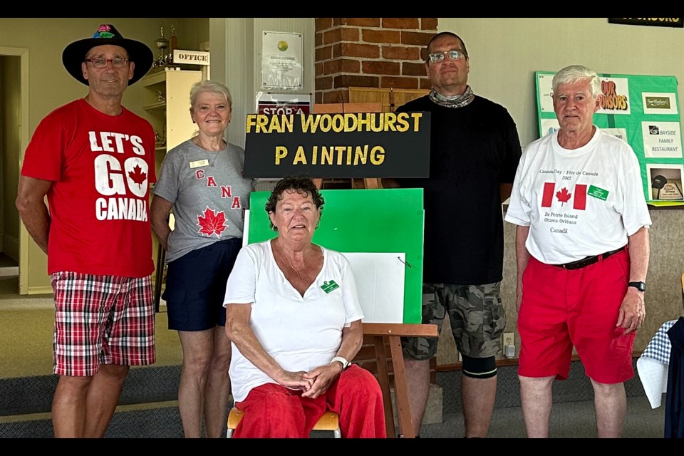 Several teams competed at the recent Canada Day Tournament at the Orillia Lawn Bowling Club. The first place winners are pictured. From left: tourney organizer Rob Barsevich, Fran Woodhurst of Fran Woodhurst Painting (seated), Pauline Stewart, Stephen Collins and Tony Laberge. 
For more information on the club, including how to join, click here.