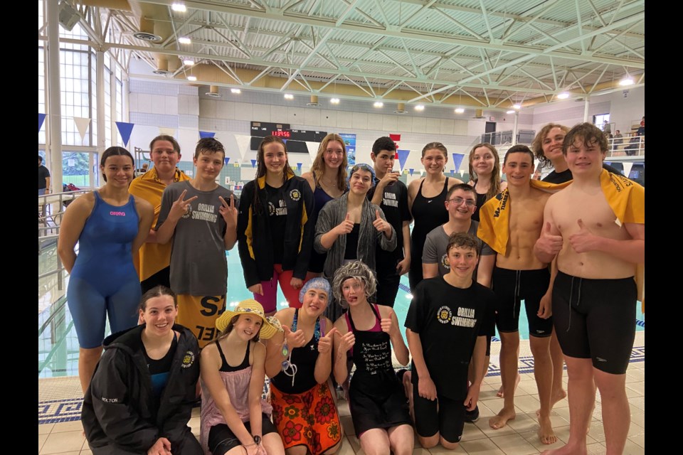 Members of the Orillia Channel Cats Swim Club are shown at a recent meet in Barrie.