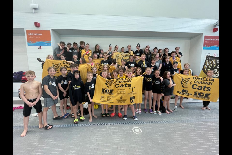 Orillia Channel Cats swimmers are shown during a recent meet at the Orillia Recreation Centre.