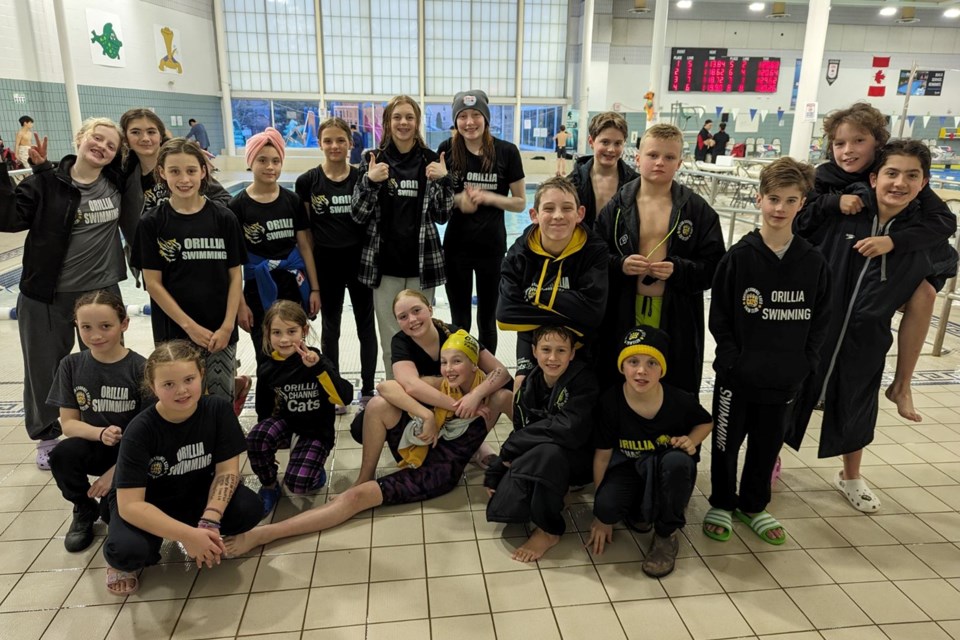 Orillia Channel Cats swimmers at the Trojan Pentathlon in Barrie
