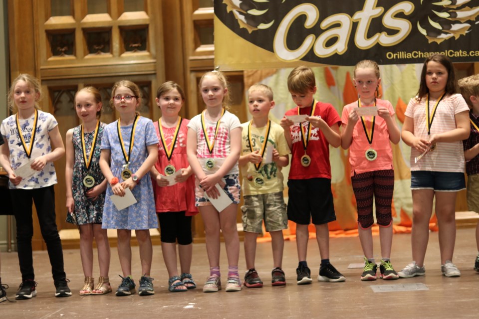 The youngest swimmers in Channel Kittens are shown with their medals at the banquet. Submitted photo