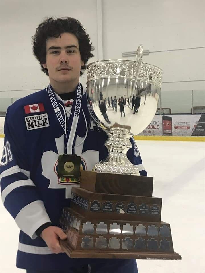 colby barlow with trophy marlies