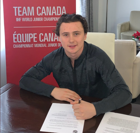 Aidan Dudas took a break between games at the World Junior Hockey Championship to sign a three-year, entry-level contract with the Los Angeles Kings. The Parry Sound native formerly played for the North Central Predators AAA team. Twitter photo