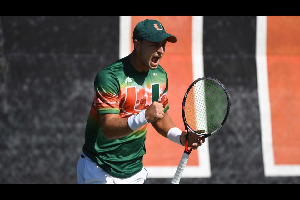 Orillia native Dane Dunlap was just 12 when he pursued his dream of playing professional tennis by moving with his family to Florida. Dunlap spent five years playing NCAA Division I men's tennis for the University of Miami. Contributed photo. 