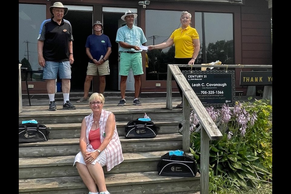 The first-place winners at this week's Fun Tournamet at the Orillia Lawn Bowling Club. From left: Steve Millar, Jane Barlow (seated), Rick Swinton (drawmaster), Rob Barsevich and Leah Cavanaug