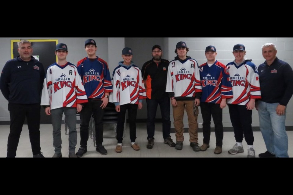 The Orillia Mister Transmission Kings are getting a head-start on their season. The team recently signed several players. From left: Rob Blasdell (general manager), Jack Marwick, Jesse Ashkewe, Colsen Maracle, Mister Transmission sponsor Chris Janson, Hayden Goldthorp, Ashton Twyman, Quinton Greenfield and Jim Meredith (head coach).