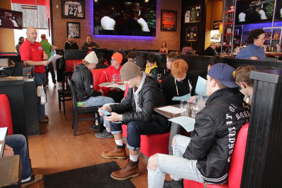 Dave Marwick, vice president of the Orillia Jr. B Kings Lacrosse team, talked to about 35 players who have signed up for tryouts at a meet 'n' greet Saturday at St. Louis Bar and Grill. Mehreen Shahid/OrilliaMatters