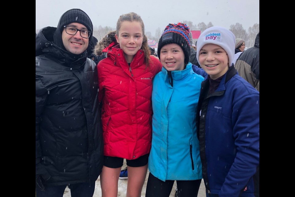 These girls were among the local athletes who shone at this weekend's provincial cross-country running championship in Sudbury. From left are Jean Theriault (teacher from Nouvelle Alliance), Isabella Holmgren, Ava Holmgren and Anna Jaklova. Contributed photo