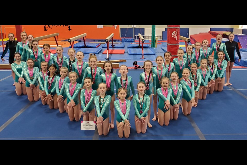 The Mariposa Gymnastics Club team is shown at its Orillia facility. The club's athletes are off to a strong start to the season. Contributed photo