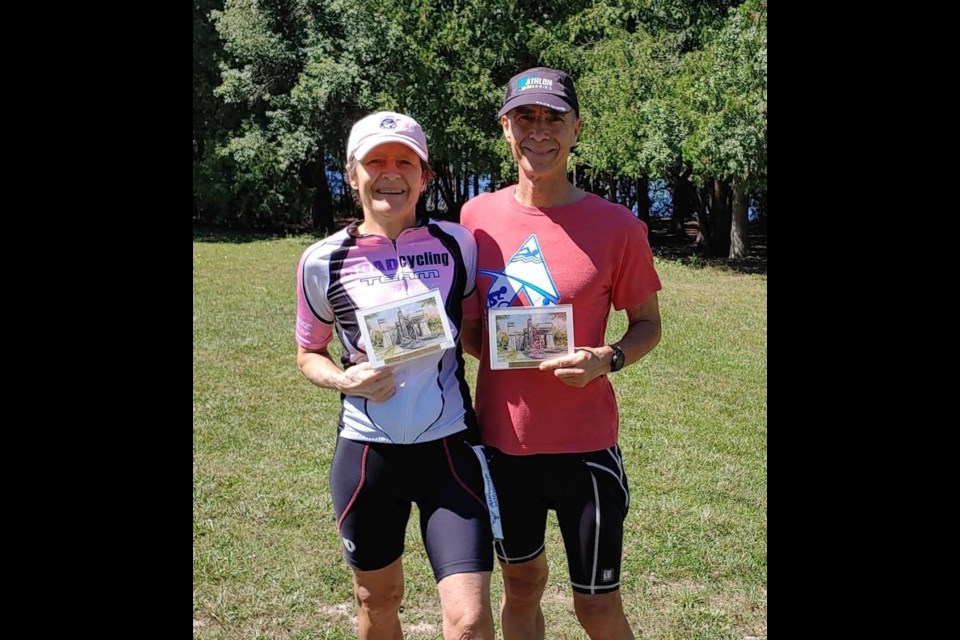 Marilyn Schriner and Larry Carter of Orillia were victorious in the women's and men's 65-plus 10-km bicycle time trial at the Ontario 55+ Summer Games.