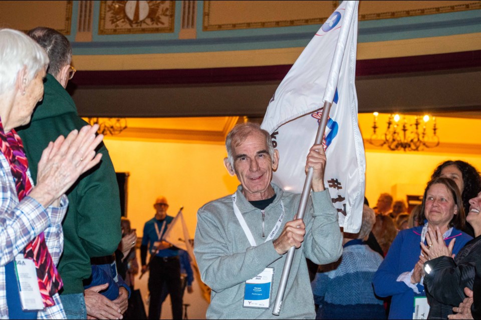 Vincent McCormack was the flagbearer for District 17 during the 55+ Ontario Winter Games opening ceremonies on Tuesday evening at a packed Orillia Opera House ceremony.  