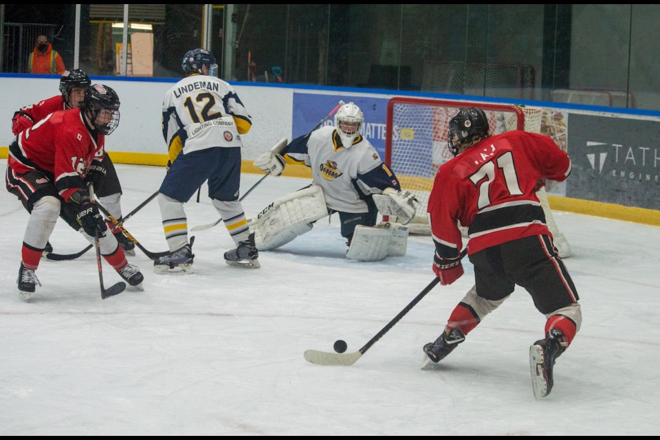 The McLean & Dickey Orillia Terriers capitalized on a second-period power play opportunity to open the scoring during their 3-0 win over the Huntsville Otters on Saturday. 