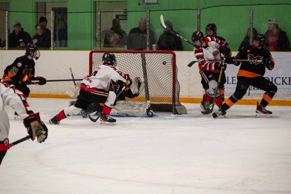 Orillia Terriers' forward Noah Mountain scored his 20th of the season in Saturday's 6-1 win over the Midland Flyers at Brian Orser Arena.  