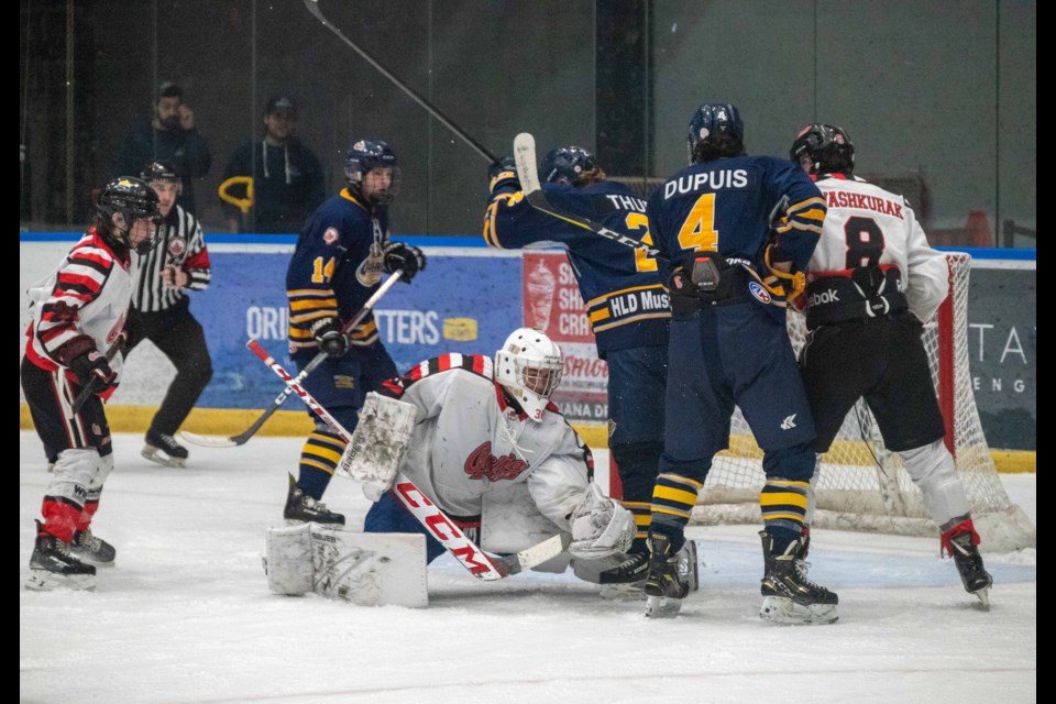 Orillia Terriers' goalie Aidan Jerry stopped 38 shots during Game 3 of the first-round PJHL series against the Huntsville Otters. The Terriers now lead the best-of-seven series 3-0. 