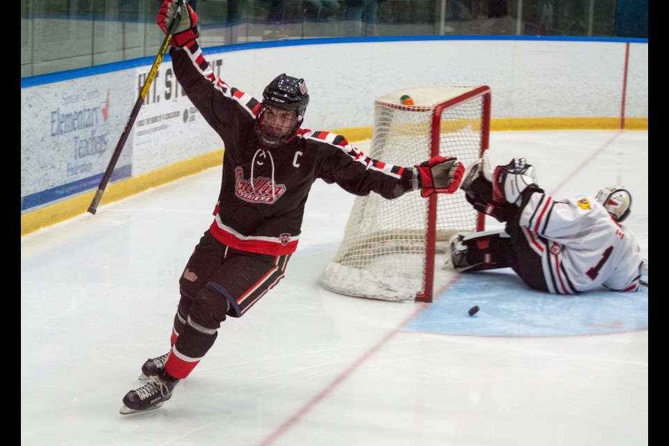 Terriers captain Broderick Black netted his eighth goal of the season during Orillia's 8-5 victory over the Schomberg Cougars on Saturday night at Rotary Place.