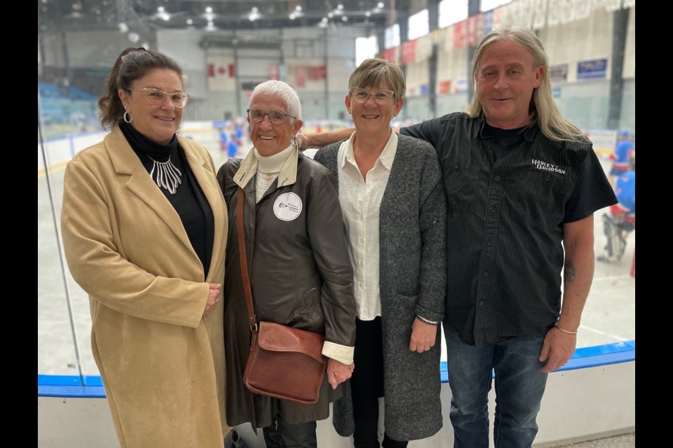 Wednesday night's Orillia Kings home opener was played in honour of long-time volunteer Jim “Whitey” Wilkie, who passed away last month. From left is his daughter Jenny, wife Darlene, daughter Janey, and son Larry. 