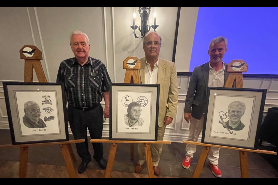 From left are Dave Dunn, John French, and Alan Brahmst, who were inducted into the Orillia Sports Hall of Fame on Saturday night. 