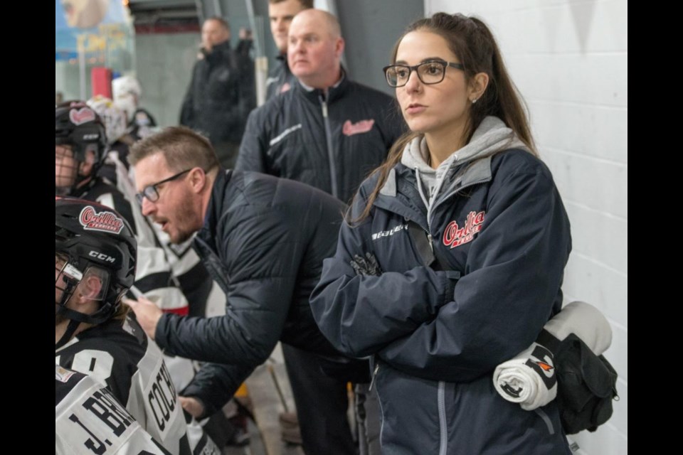 Orillia Terriers trainer Danielle Quinto has gained the trust and respect of the team's players and coaches over her first two seasons. Quinto dreams of becoming the first female head athletic trainer in NHL history. Tyler Evans/OrilliaMatters