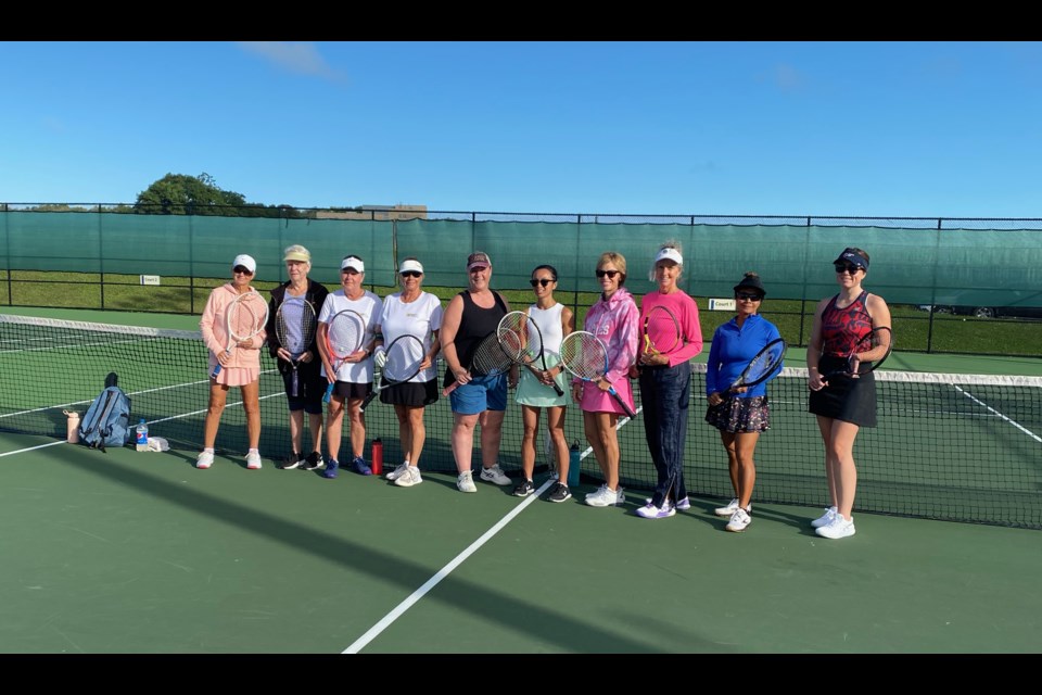 Pictured, from left, are Orillia Tennis Club members Donna Moore, Anita Nicholls, Debbie Sheffield, Linda Alm, Kerri Fullerton, Candie Roberts, Shannon Kearns, Debbie Hele, Vanessa Nguyen and Hannah Clark.