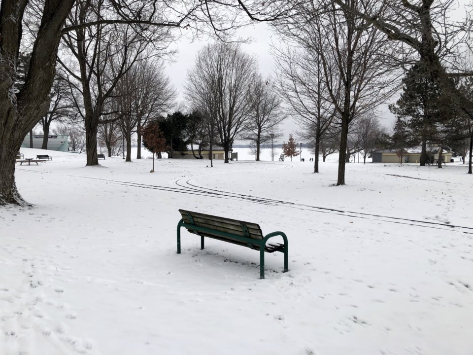 GM bench at snowy cooch park Margot