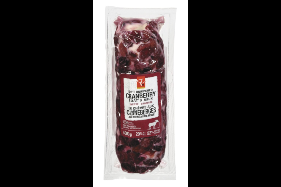 Loblaw PC brand 'Cranberry Goat's Milk Cheese' 600g / CFIA 